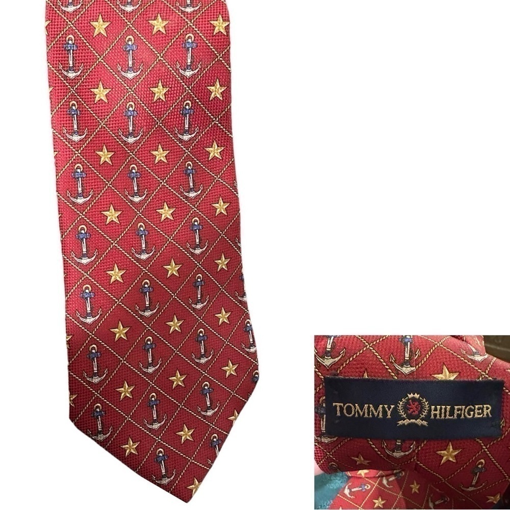 Tommy Hilfiger Tie Red & Navy Nautical Italian Silk